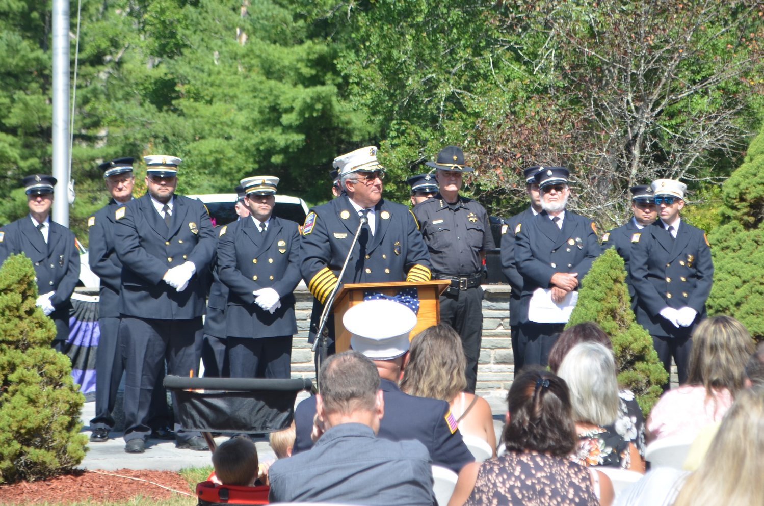Sullivan County Fire Coordinator John Hauschild speaking at the memorial service for William "Billy" Steinberg.